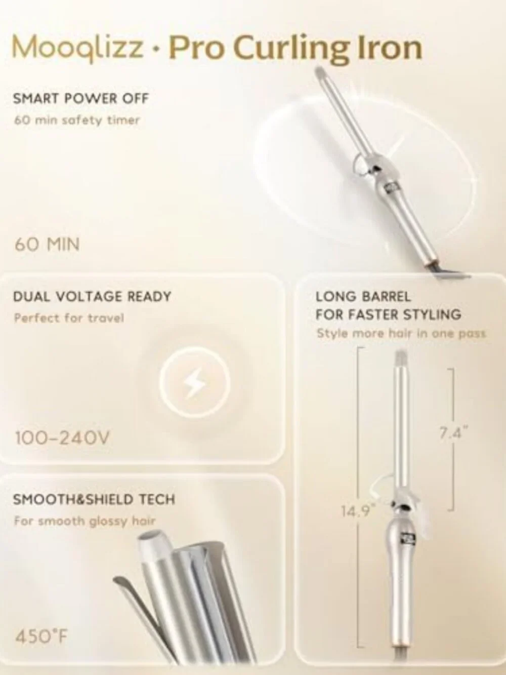 Small Barrel Curling Iron for Short Hair - Ceramic Wand, Dual PTC Heating, 12
